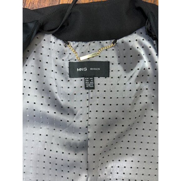 Mango Black Blazer Womens XL Jacket Open Front Elegant Workwear Satin Lapel trim - Picture 9 of 14